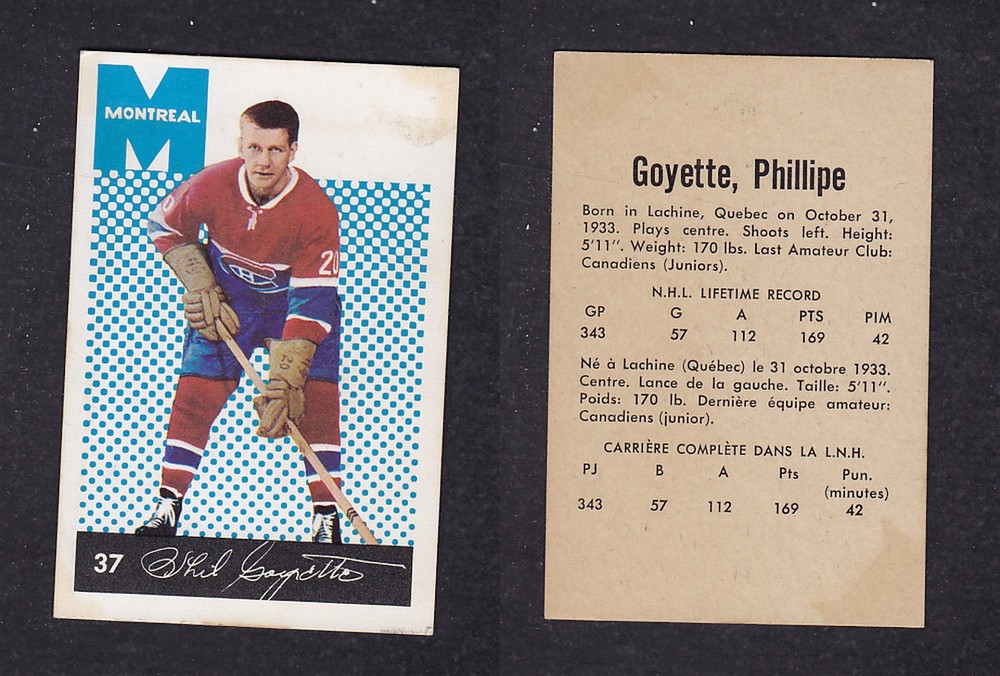 1962-63 PARKHURST HOCKEY CARD #37 P. GOYETTE photo 1962-63 PARKHURST HOCKEY CARD #37 P. GOYETTE photo