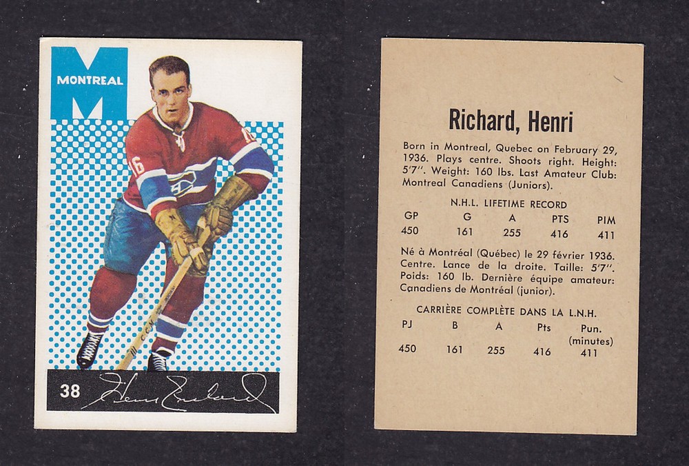 1962-63 PARKHURST HOCKEY CARD #38 H. RICHARD photo 1962-63 PARKHURST HOCKEY CARD #38 H. RICHARD photo