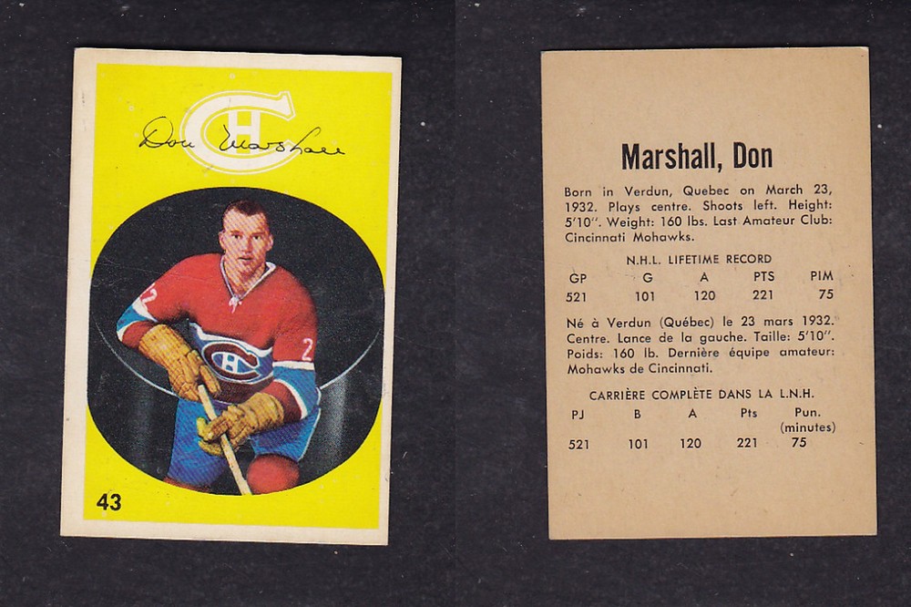 1962-63 PARKHURST HOCKEY CARD #43 D. MARSHALL photo 1962-63 PARKHURST HOCKEY CARD #43 D. MARSHALL photo