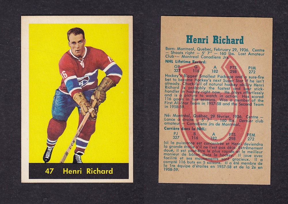 1960-61 PARKHURST HOCKEY CARD #47 H. RICHARD photo 1960-61 PARKHURST HOCKEY CARD #47 H. RICHARD photo