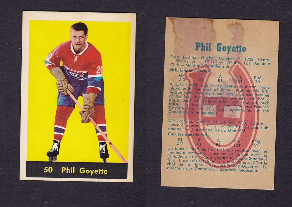 1960-61 PARKHURST HOCKEY CARD #50 P. GOYETTE photo 1960-61 PARKHURST HOCKEY CARD #50 P. GOYETTE photo