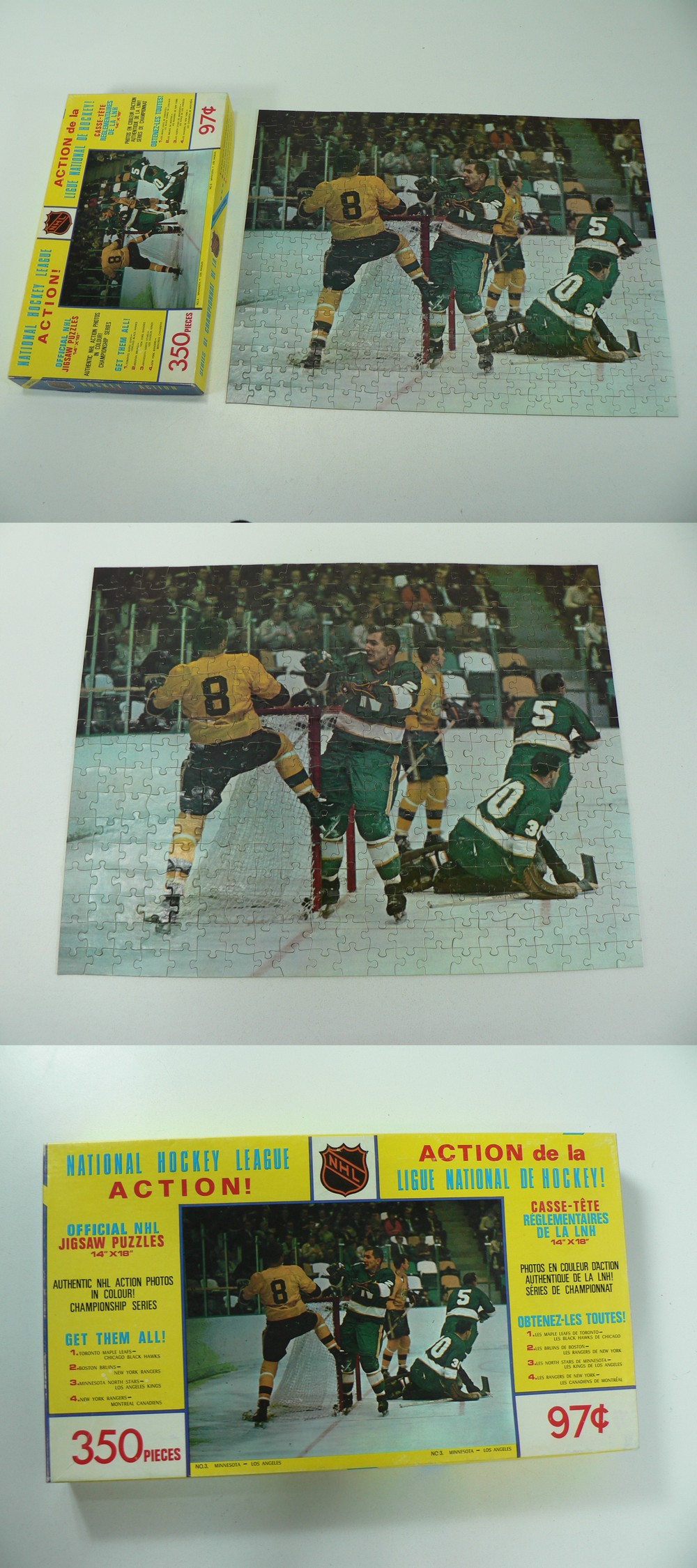 1967-68 JIG-SAW MINNESOTA NORTH STARS VS LA KINGS PUZZLE AND BOX photo 1967-68 JIG-SAW MINNESOTA NORTH STARS VS LA KINGS PUZZLE AND BOX photo