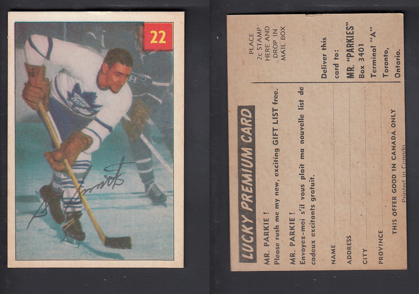 1954-55 PARKHURST HOCKEY CARD #22 S. SMITH photo 1954-55 PARKHURST HOCKEY CARD #22 S. SMITH photo