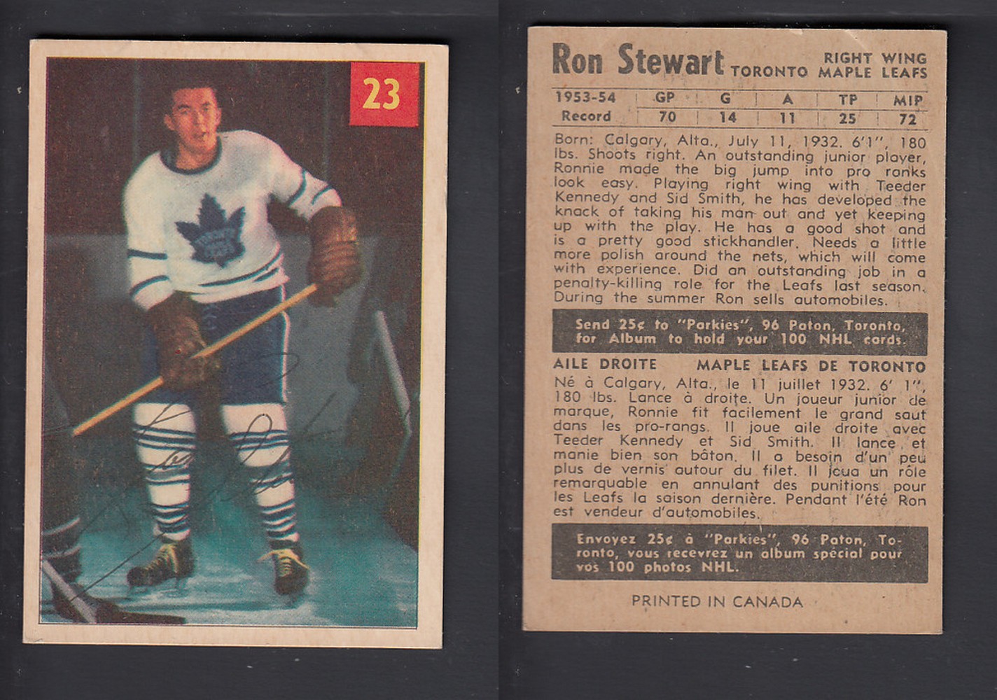 1954-55 PARKHURST HOCKEY CARD #23 R. STEWART photo 1954-55 PARKHURST HOCKEY CARD #23 R. STEWART photo