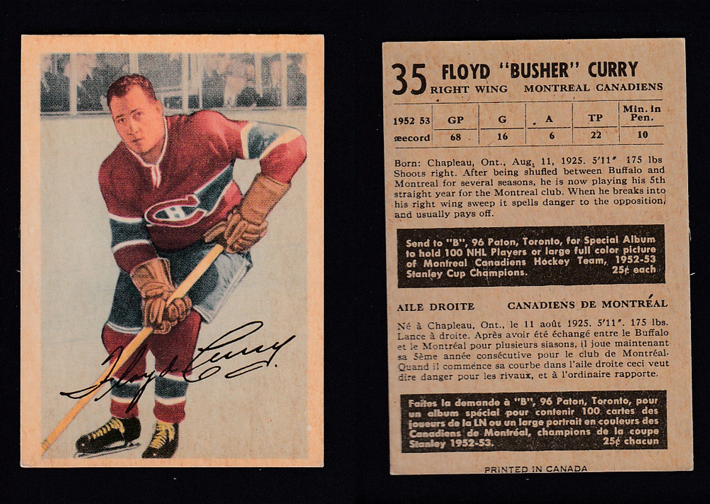 1953-54 PARKHURST HOCKEY CARD #35 F. CURRY photo 1953-54 PARKHURST HOCKEY CARD #35 F. CURRY photo