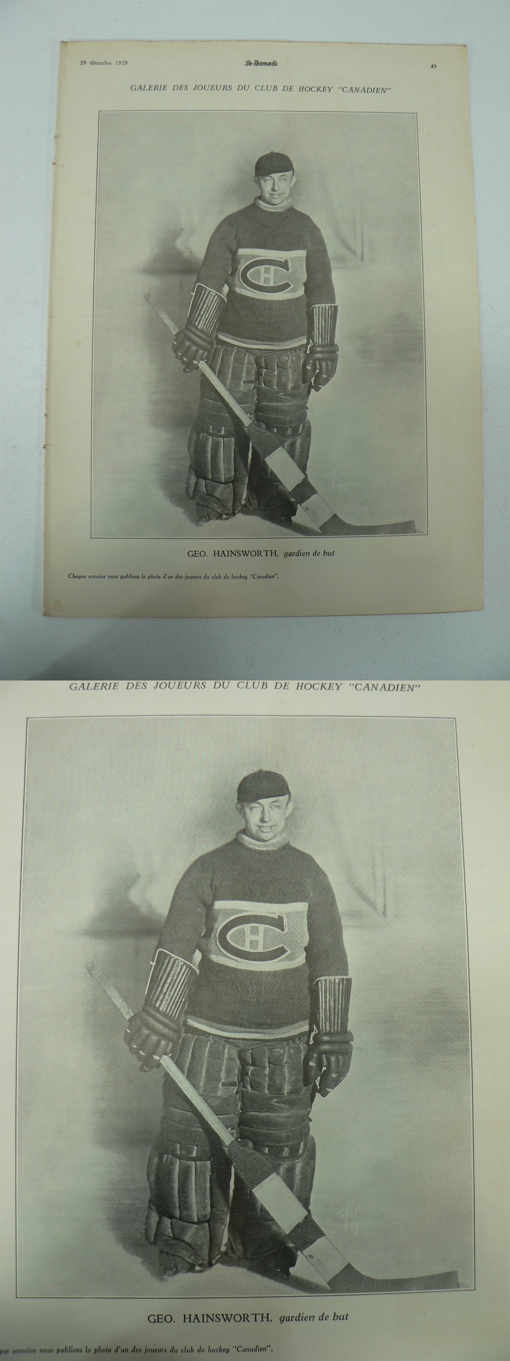 1928-29 LE SAMEDI MONTREAL CANADIENS NHL PHOTO G. HAINSWORTH photo 1928-29 LE SAMEDI MONTREAL CANADIENS NHL PHOTO G. HAINSWORTH photo