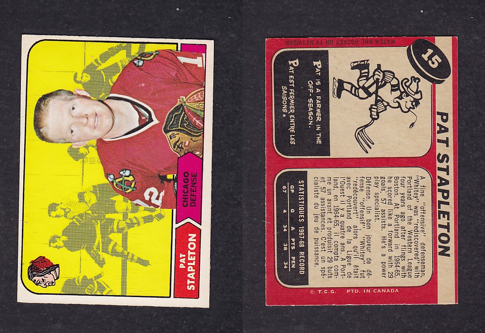 1968-69 O-PEE-CHEE HOCKEY CARD #15 P. STAPLETON photo 1968-69 O-PEE-CHEE HOCKEY CARD #15 P. STAPLETON photo
