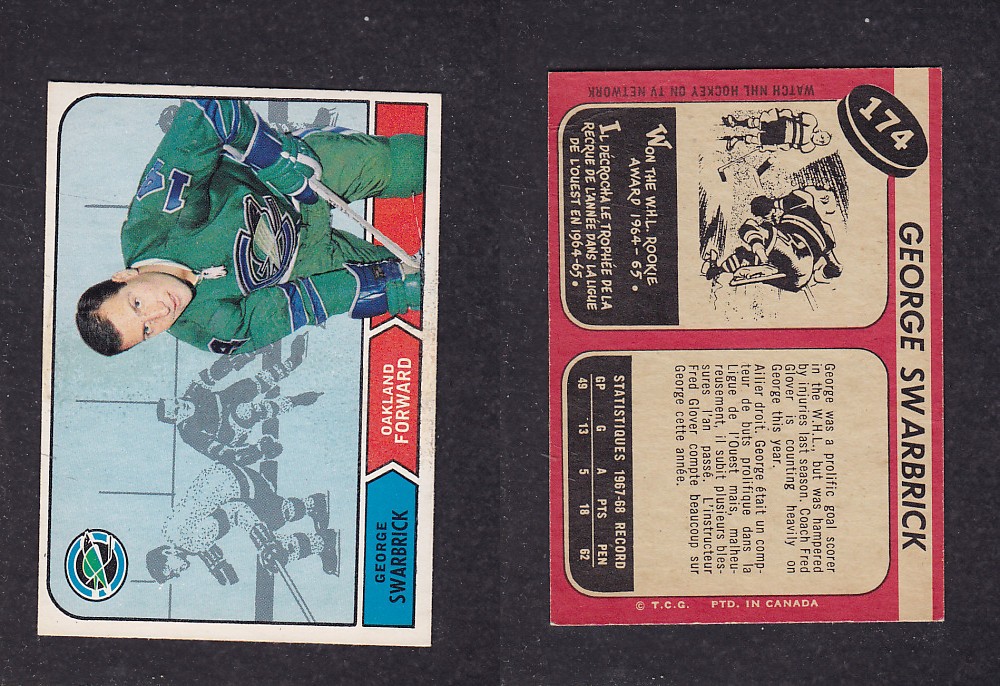 1968-69 O-PEE-CHEE HOCKEY CARD #174 G. SWARBRICK photo 1968-69 O-PEE-CHEE HOCKEY CARD #174 G. SWARBRICK photo