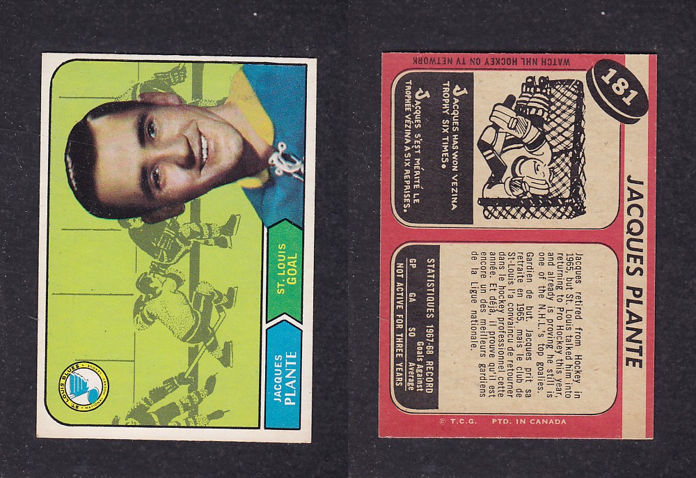 1968-69 O-PEE-CHEE HOCKEY CARD #181 J. PLANTE photo 1968-69 O-PEE-CHEE HOCKEY CARD #181 J. PLANTE photo