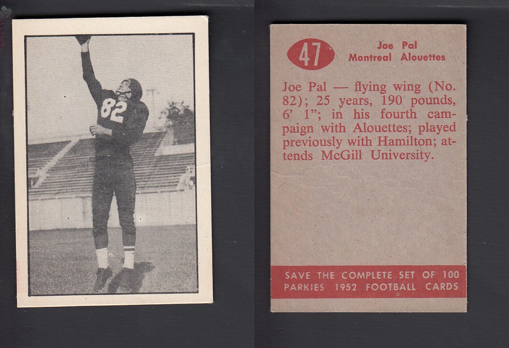 1952 CFL PARKHURST FOOTBALL CARD #47 J. PAL photo