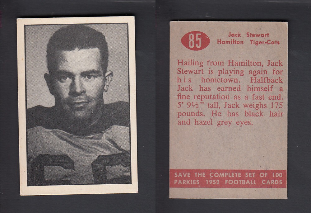 1952 CFL PARKHURST FOOTBALL CARD #85 J. STEWART photo 1952 CFL PARKHURST FOOTBALL CARD #85 J. STEWART photo