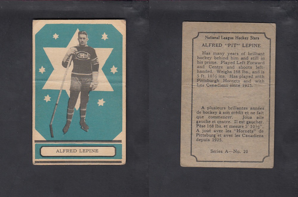 1933-34 0-PEE-CHEE HOCKEY CARD #20 A. LEPINE photo 1933-34 0-PEE-CHEE HOCKEY CARD #20 A. LEPINE photo