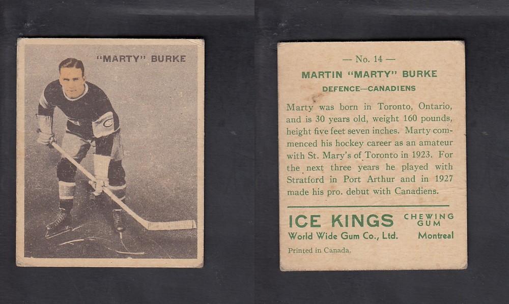 1933-34 ICE KINGS HOCKEY CARD #14 M. BURKE photo 1933-34 ICE KINGS HOCKEY CARD #14 M. BURKE photo