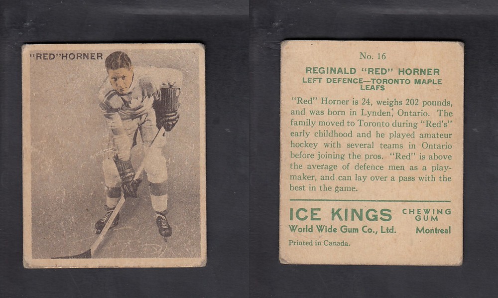 1933-34 ICE KINGS HOCKEY CARD #16 R. HORNER photo 1933-34 ICE KINGS HOCKEY CARD #16 R. HORNER photo