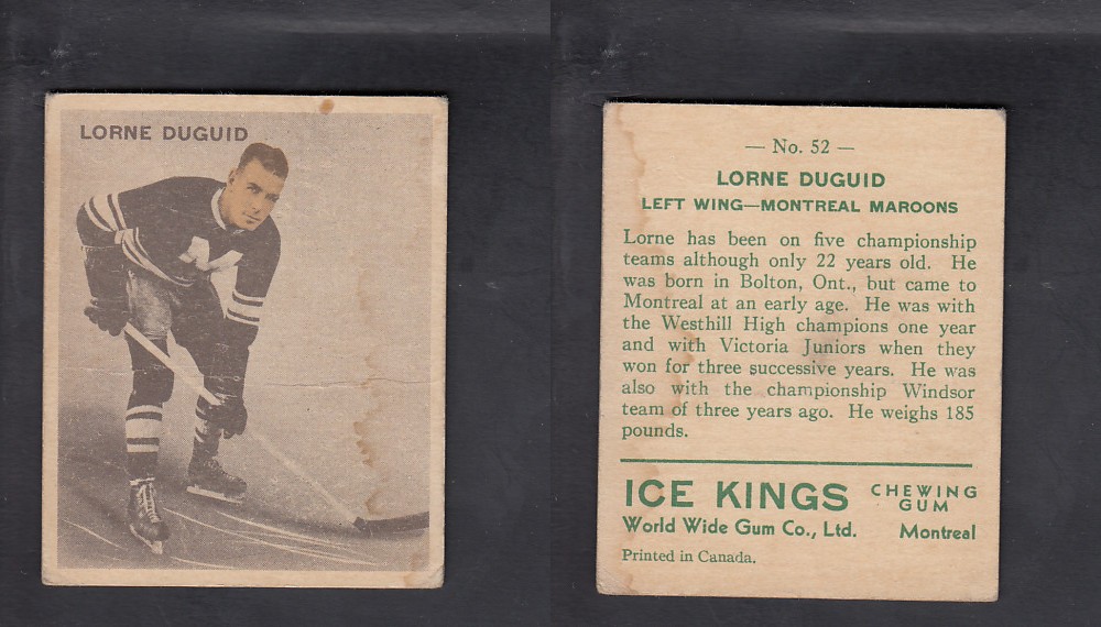 1933-34 ICE KINGS HOCKEY CARD #52 L. DUGUID photo 1933-34 ICE KINGS HOCKEY CARD #52 L. DUGUID photo