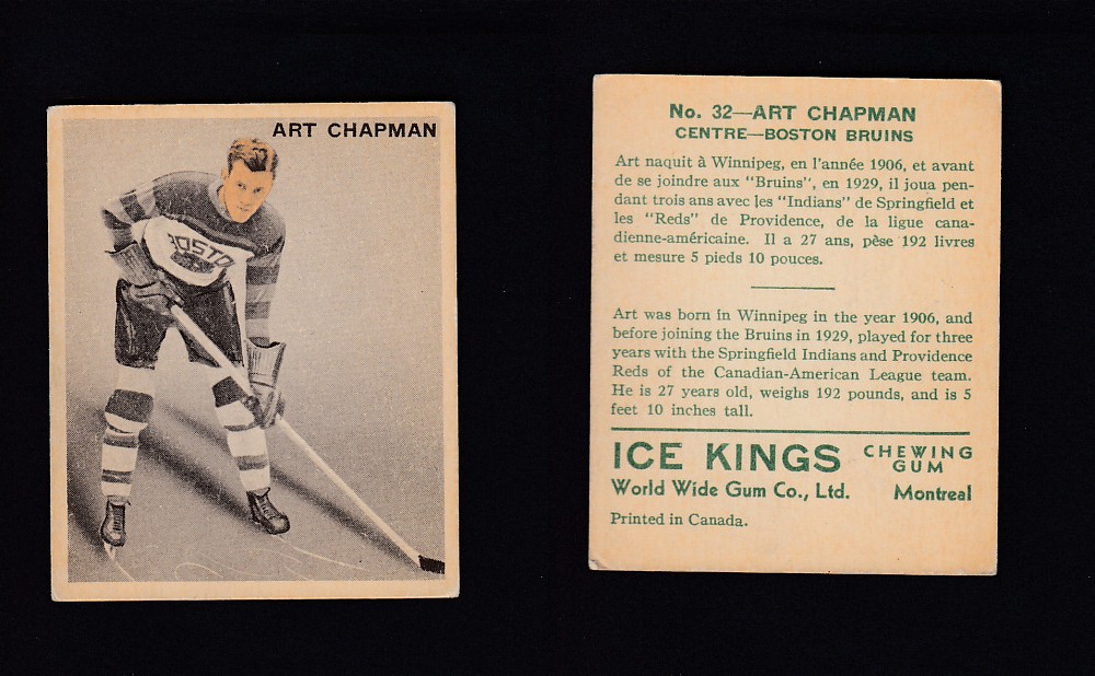 1933-34 ICE KINGS HOCKEY CARD #32 A. CHAPMAN photo 1933-34 ICE KINGS HOCKEY CARD #32 A. CHAPMAN photo