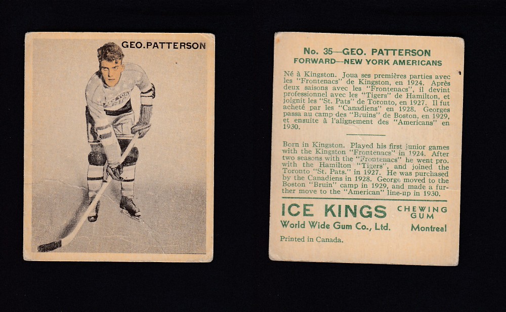 1933-34 ICE KINGS HOCKEY CARD #35 G. PATTERSON photo 1933-34 ICE KINGS HOCKEY CARD #35 G. PATTERSON photo