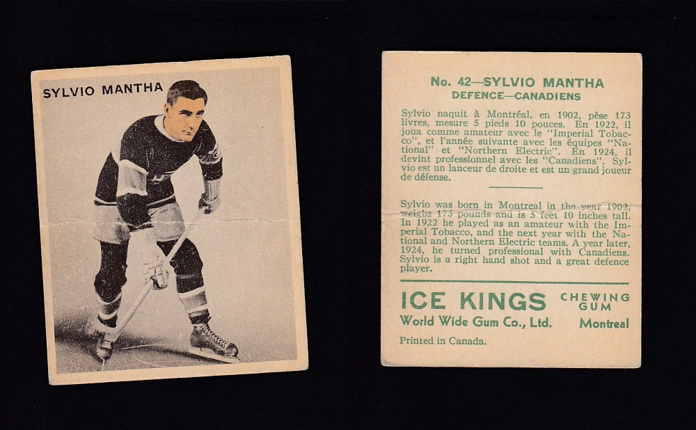 1933-34 ICE KINGS HOCKEY CARD #42 S. MANTHA photo 1933-34 ICE KINGS HOCKEY CARD #42 S. MANTHA photo