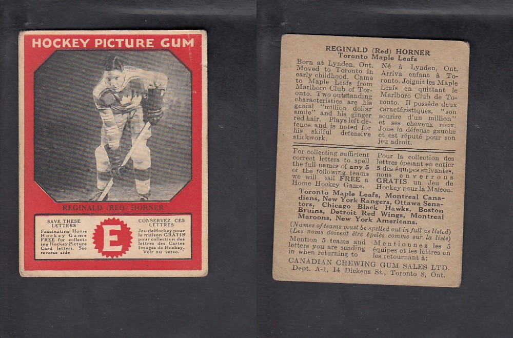 1933-34 CANADIAN CHEWING GUM HOCKEY CARD R. HORNER photo 1933-34 CANADIAN CHEWING GUM HOCKEY CARD R. HORNER photo