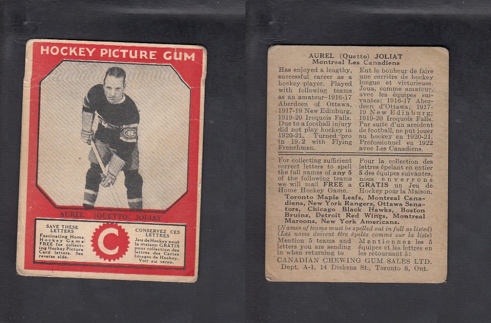 1933-34 CANADIAN CHEWING GUM HOCKEY CARD A. JOLIAT photo 1933-34 CANADIAN CHEWING GUM HOCKEY CARD A. JOLIAT photo