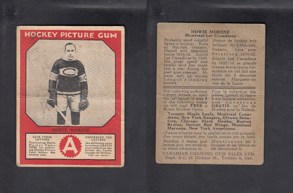 1933-34 CANADIAN CHEWING GUM HOCKEY CARD H. MORENZ photo 1933-34 CANADIAN CHEWING GUM HOCKEY CARD H. MORENZ photo