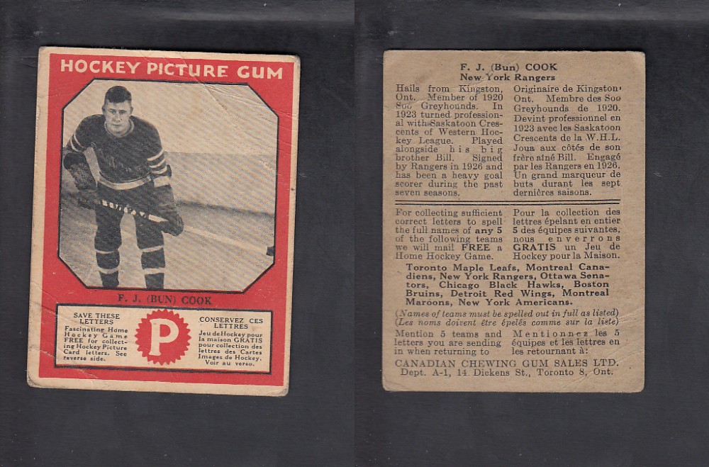 1933-34 CANADIAN CHEWING GUM HOCKEY CARD F.J. COOK photo 1933-34 CANADIAN CHEWING GUM HOCKEY CARD F.J. COOK photo