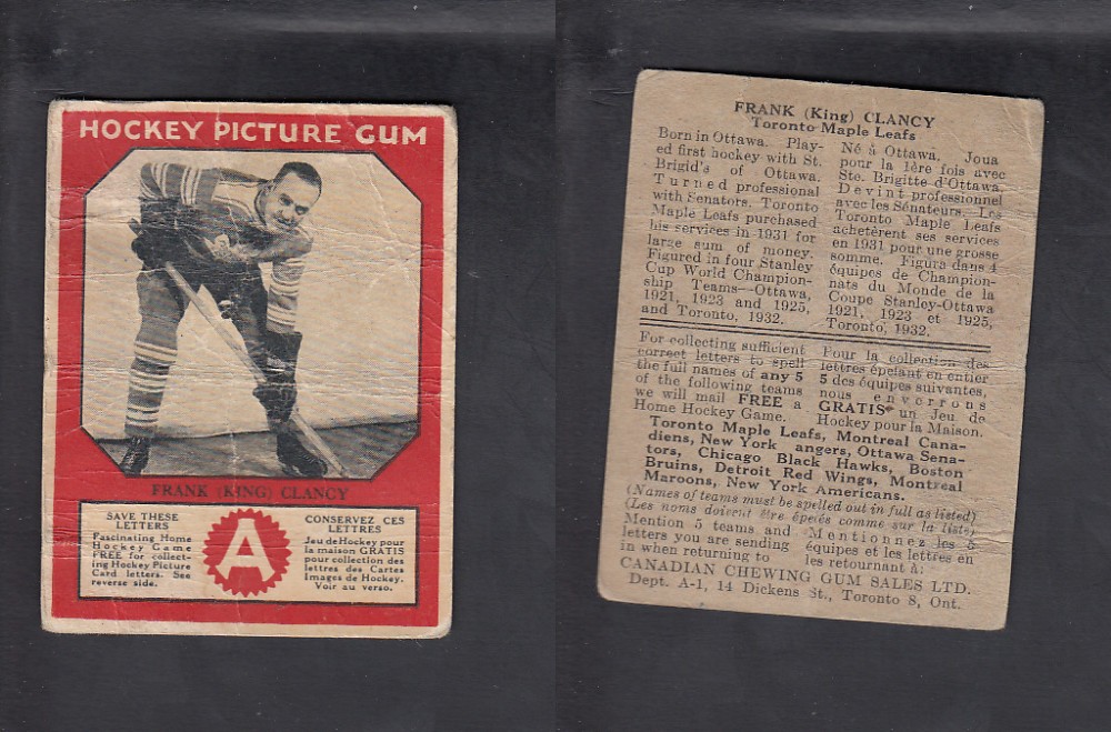 1933-34 CANADIAN CHEWING GUM HOCKEY CARD F. CLANCY photo 1933-34 CANADIAN CHEWING GUM HOCKEY CARD F. CLANCY photo