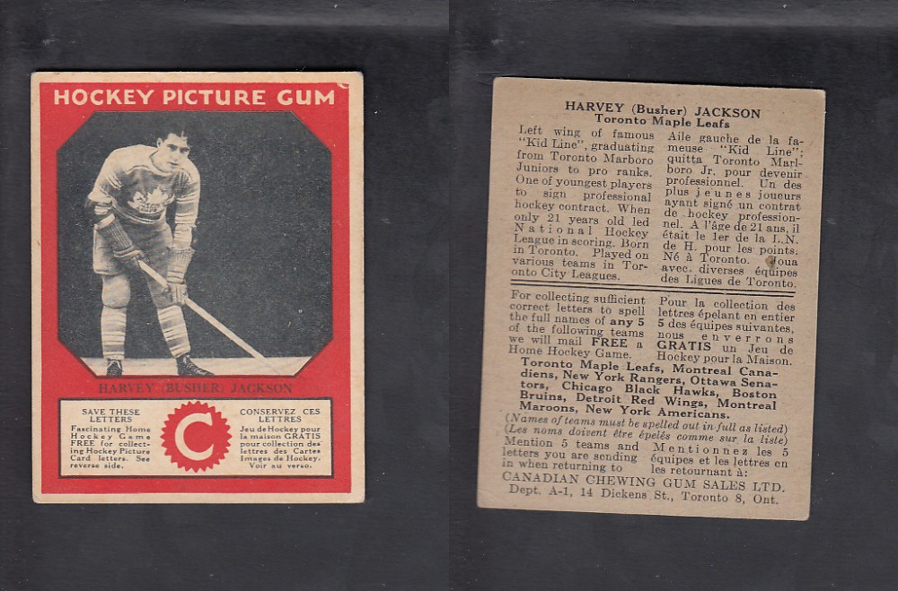 1933-34 CANADIAN CHEWING GUM HOCKEY CARD H. JACKSON photo 1933-34 CANADIAN CHEWING GUM HOCKEY CARD H. JACKSON photo