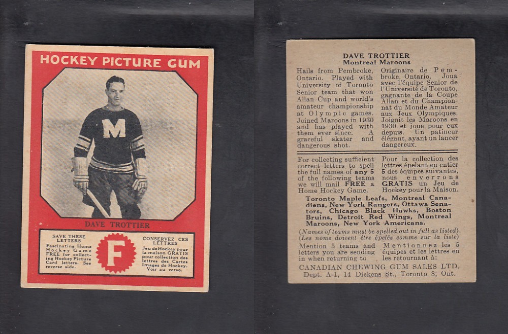 1933-34 CANADIAN CHEWING GUM HOCKEY CARD D.TROTTIER photo 1933-34 CANADIAN CHEWING GUM HOCKEY CARD D.TROTTIER photo