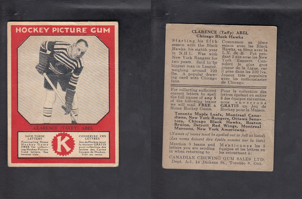 1933-34 CANADIAN CHEWING GUM HOCKEY CARD C. ABEL photo 1933-34 CANADIAN CHEWING GUM HOCKEY CARD C. ABEL photo