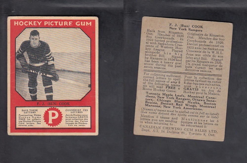 1933-34 CANADIAN CHEWING GUM HOCKEY CARD F.J. COOK photo 1933-34 CANADIAN CHEWING GUM HOCKEY CARD F.J. COOK photo