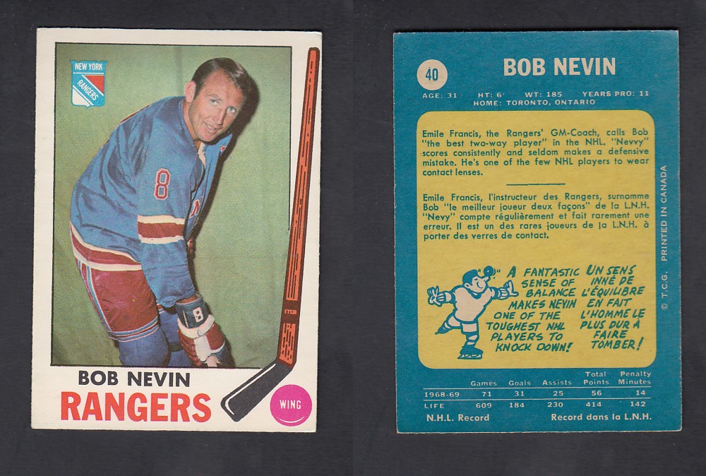 1969-70 O-PEE-CHEE HOCKEY CARD #40 B. NEVIN photo 1969-70 O-PEE-CHEE HOCKEY CARD #40 B. NEVIN photo