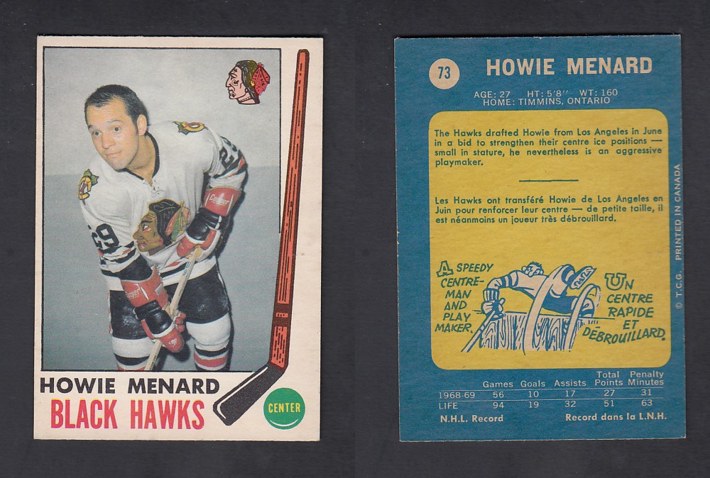 1969-70 O-PEE-CHEE HOCKEY CARD #73 H. MENARD photo 1969-70 O-PEE-CHEE HOCKEY CARD #73 H. MENARD photo