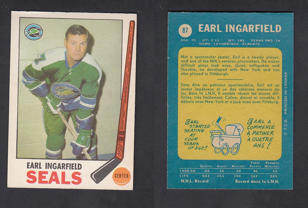 1969-70 O-PEE-CHEE HOCKEY CARD #87 E. INGARFIELD photo 1969-70 O-PEE-CHEE HOCKEY CARD #87 E. INGARFIELD photo