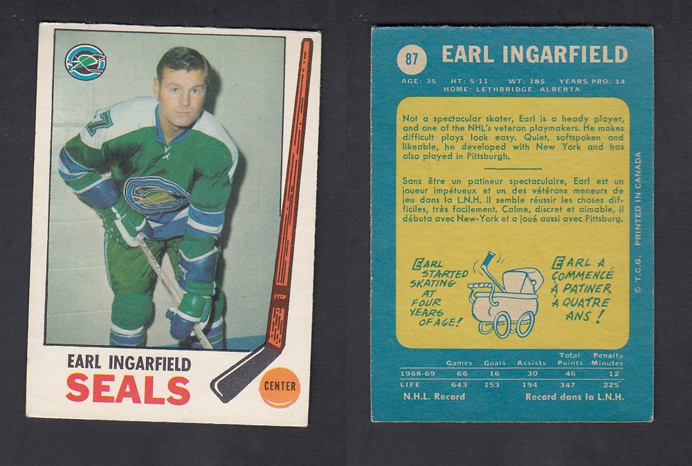 1969-70 O-PEE-CHEE HOCKEY CARD #87 E. INGARFIELD photo 1969-70 O-PEE-CHEE HOCKEY CARD #87 E. INGARFIELD photo