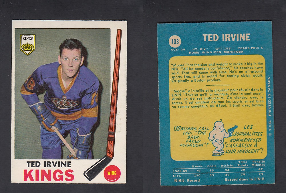 1969-70 O-PEE-CHEE HOCKEY CARD #103 T. IRVINE photo 1969-70 O-PEE-CHEE HOCKEY CARD #103 T. IRVINE photo