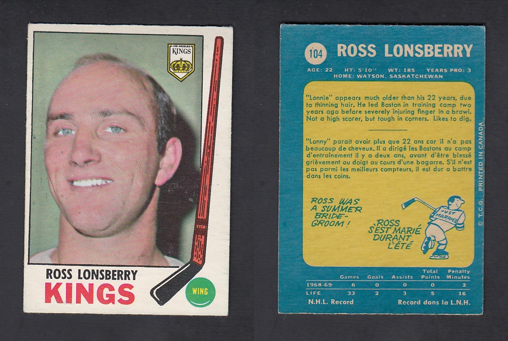 1969-70 O-PEE-CHEE HOCKEY CARD #104 R. LONSBERRY photo 1969-70 O-PEE-CHEE HOCKEY CARD #104 R. LONSBERRY photo