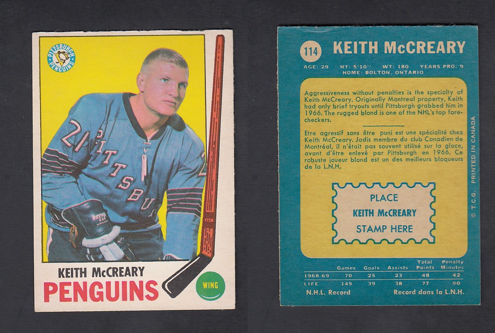 1969-70 O-PEE-CHEE HOCKEY CARD #114 K. McCREARY photo 1969-70 O-PEE-CHEE HOCKEY CARD #114 K. McCREARY photo