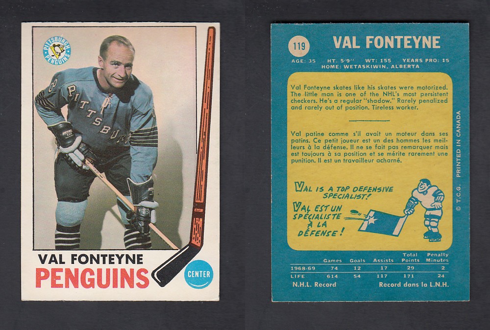 1969-70 O-PEE-CHEE HOCKEY CARD #119 V. FONTEYNE photo 1969-70 O-PEE-CHEE HOCKEY CARD #119 V. FONTEYNE photo