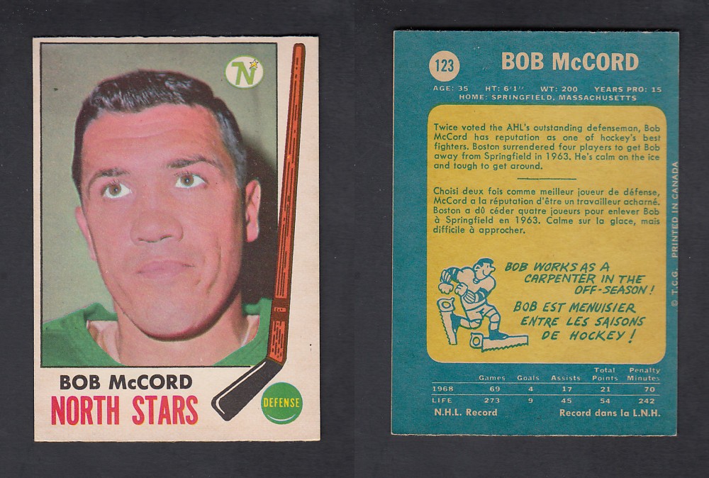 1969-70 O-PEE-CHEE HOCKEY CARD #123 B. McCORD photo 1969-70 O-PEE-CHEE HOCKEY CARD #123 B. McCORD photo