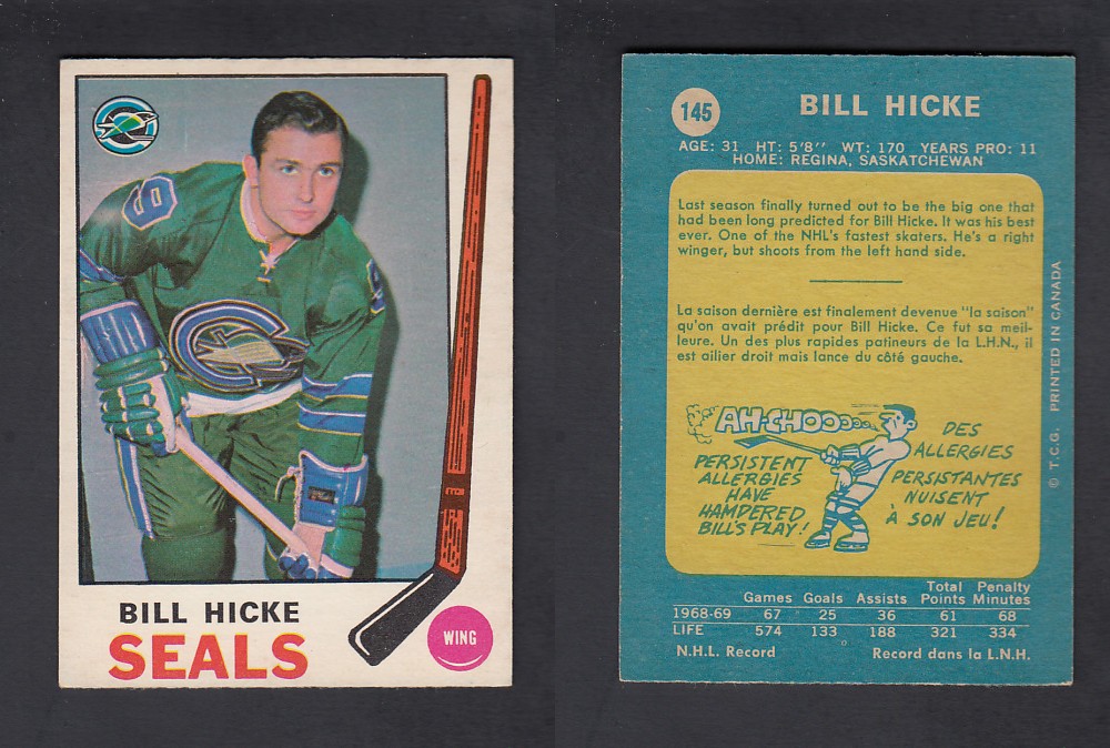 1969-70 O-PEE-CHEE HOCKEY CARD #145 B. HICKE photo 1969-70 O-PEE-CHEE HOCKEY CARD #145 B. HICKE photo