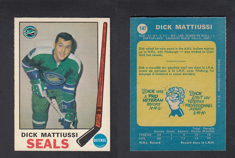 1969-70 O-PEE-CHEE HOCKEY CARD #147 D. MATTIUSSI photo 1969-70 O-PEE-CHEE HOCKEY CARD #147 D. MATTIUSSI photo