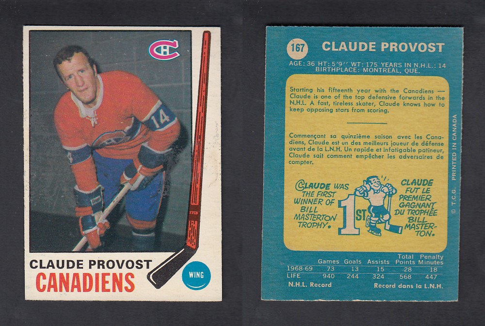 1969-70 O-PEE-CHEE HOCKEY CARD #167 C. PRONOVOST photo