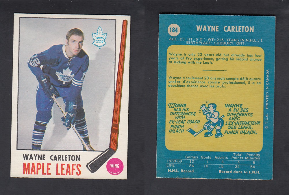 1969-70 O-PEE-CHEE HOCKEY CARD #184 W. CARLETON photo