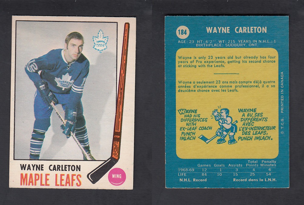 1969-70 O-PEE-CHEE HOCKEY CARD #184 W. CARLETON photo 1969-70 O-PEE-CHEE HOCKEY CARD #184 W. CARLETON photo