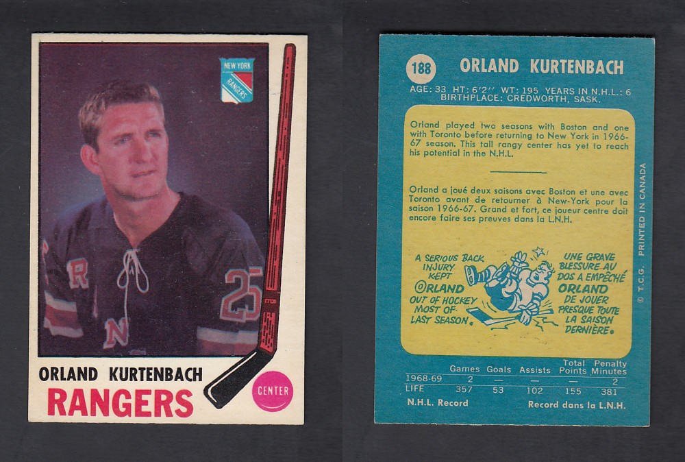 1969-70 O-PEE-CHEE HOCKEY CARD #188 O. KURTENBACH photo