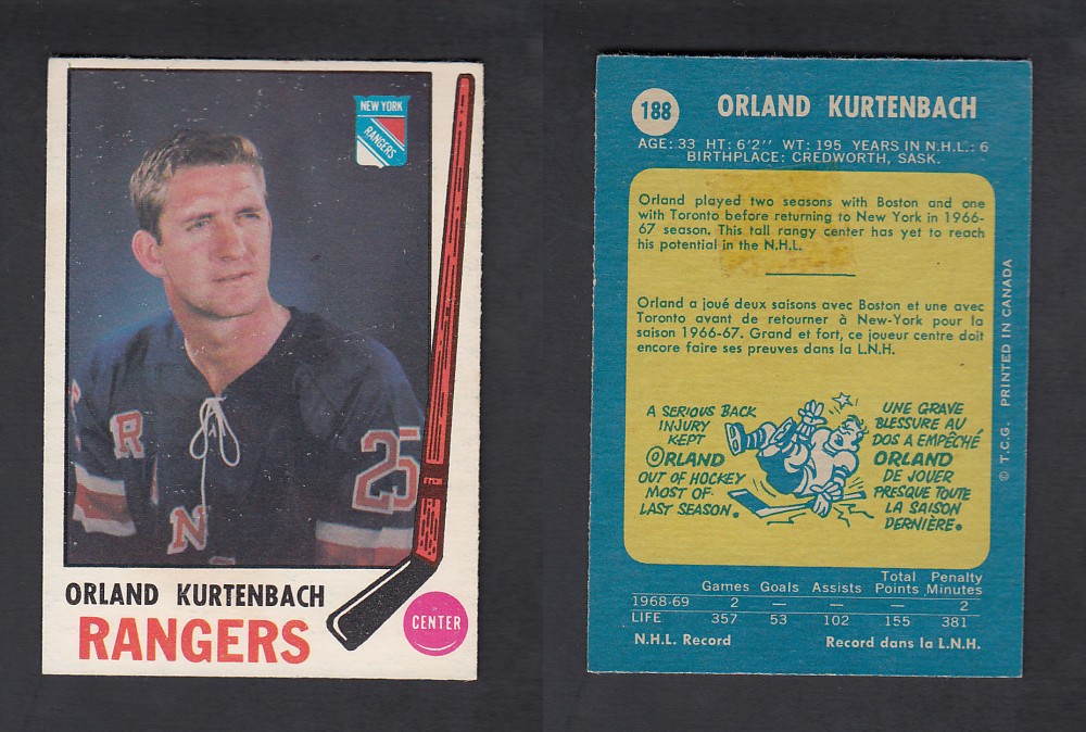 1969-70 O-PEE-CHEE HOCKEY CARD #188 O. KURTENBACH photo