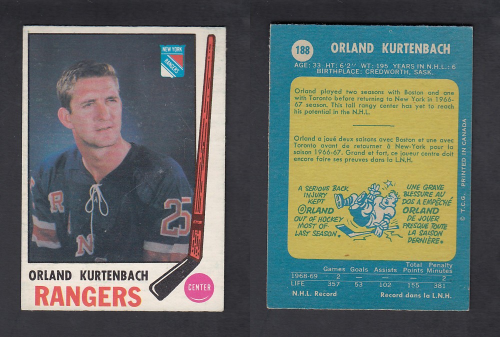 1969-70 O-PEE-CHEE HOCKEY CARD #188 O. KURTENBACH photo