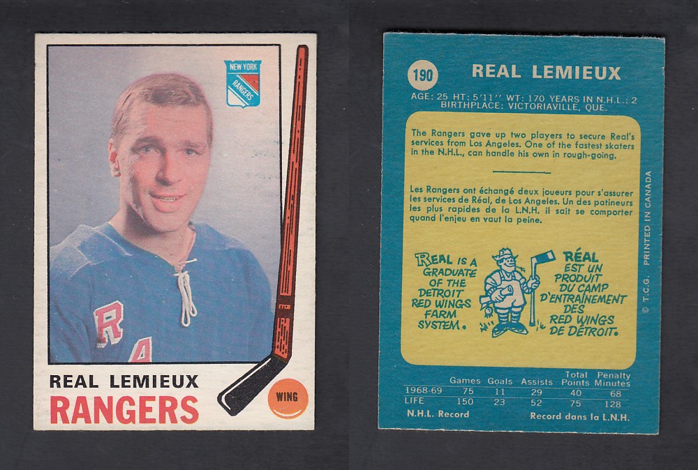 1969-70 O-PEE-CHEE HOCKEY CARD #190 R. LEMIEUX photo