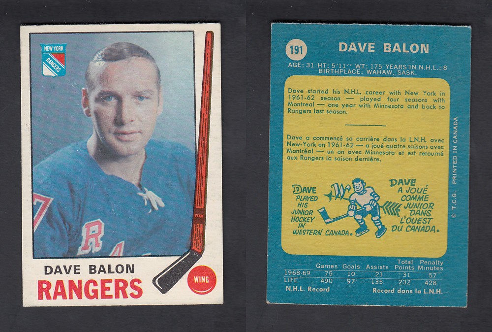 1969-70 O-PEE-CHEE HOCKEY CARD #191 D. BALON photo
